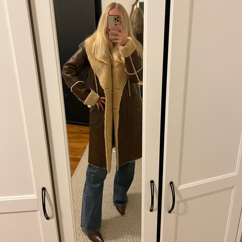 Avec Les Filles Faux Shearling Coat in Saddle